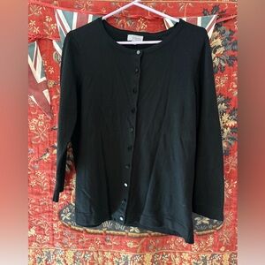 Amber Sun Collection Black Button-Front Knit Cardigan Silk Cotton Blend Soft
